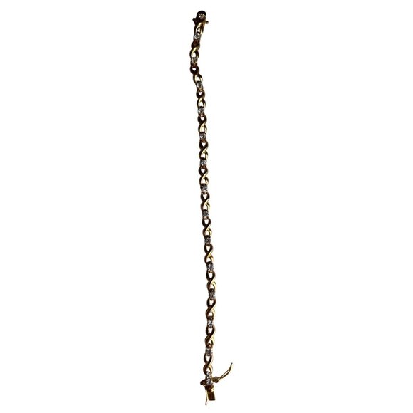 Roman Gold Tone Infinity Bracelet With Rhinestones Elegant Dressy Secure Lock - Picture 1 of 7